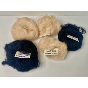 Pingouin 85% Kid Mohair 15% Silk Yarn Lot 5 Mohair 3 Pale Pink 2 Black 20g Each